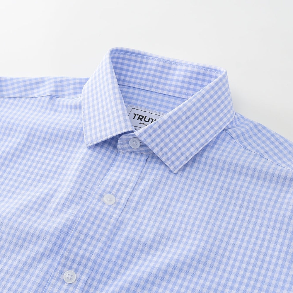 Phenom Classic Light Blue Gingham Short Sleeve Dress Shirt