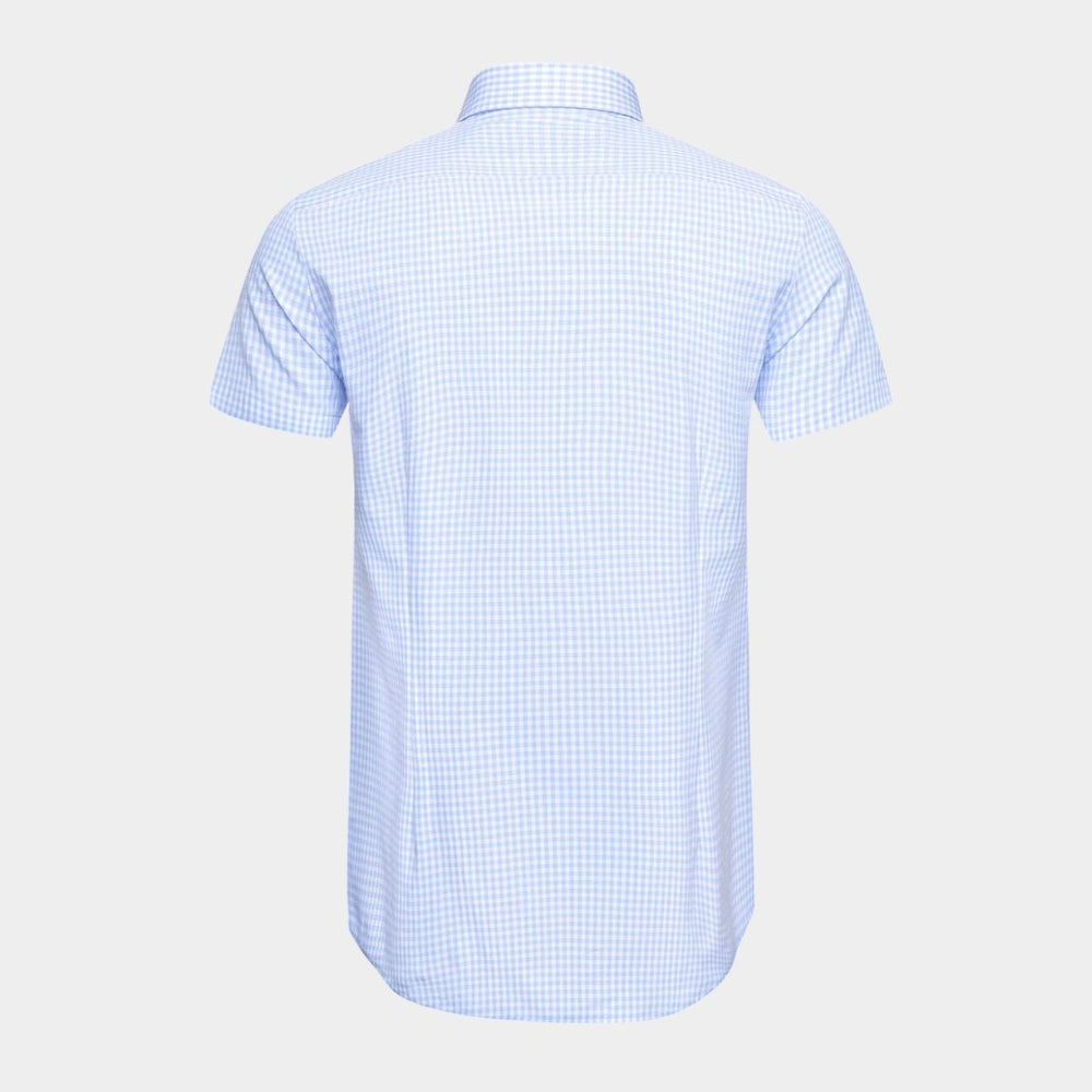 Phenom Classic Light Blue Gingham Short Sleeve Dress Shirt