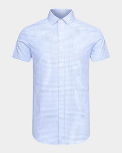 Phenom Classic Light Blue Gingham Short Sleeve Dress Shirt