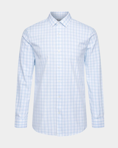 Phenom Professional Light Blue Tartan Long Sleeve Men's Dress Shirt